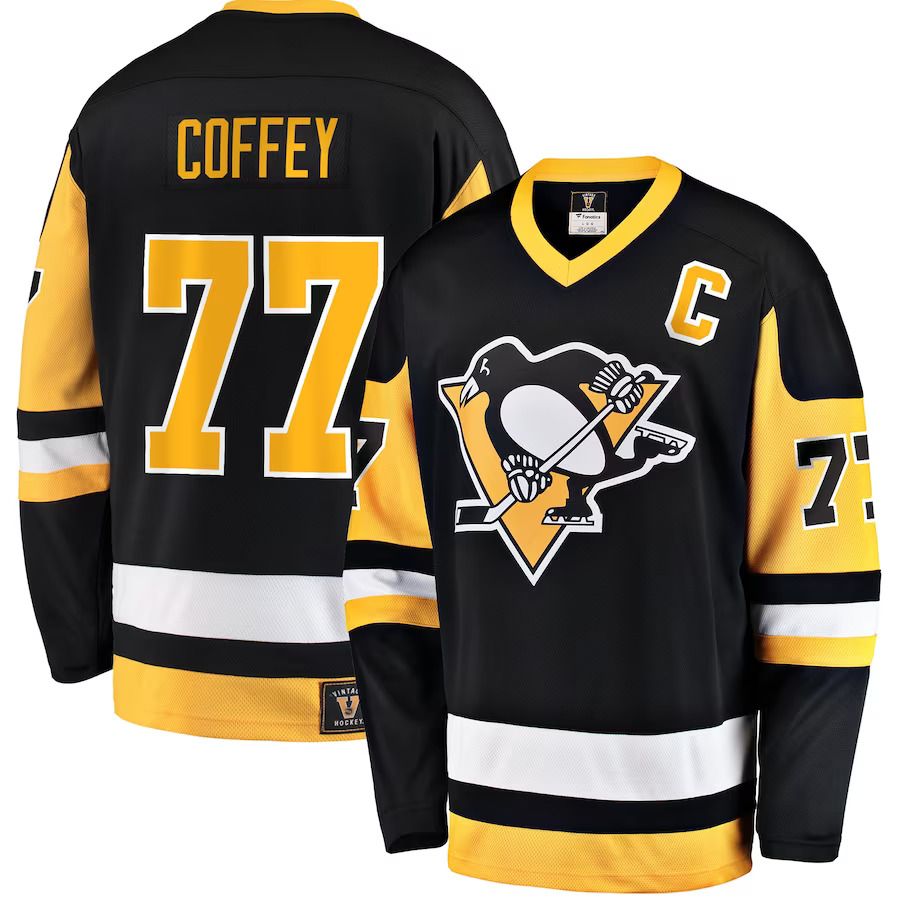 Men Pittsburgh Penguins #77 Paul Coffey Fanatics Branded Black Premier Breakaway Retired Player NHL Jersey